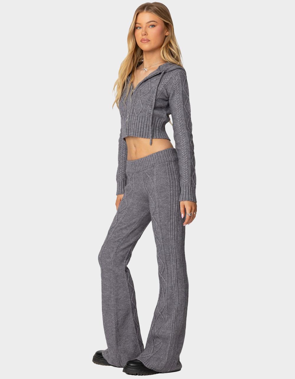 EDIKTED Ray Cable Knit Hooded Cardigan - GRAY
