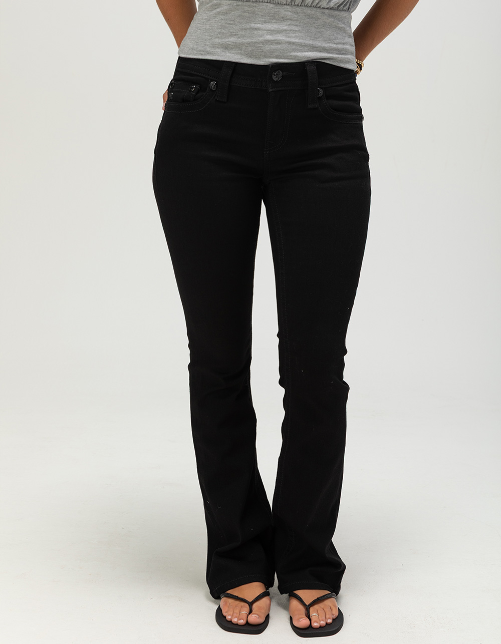 MISS ME Cross Womens Mid Rise Bootcut Jeans - BLACK DENIM
