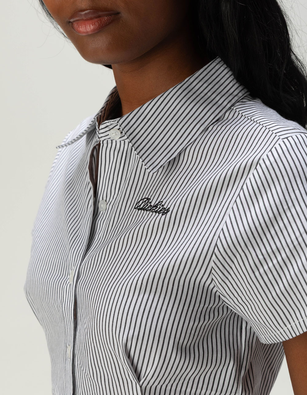 DICKIES Pinstripe Womens Button Up Shirt - BLK/WHT