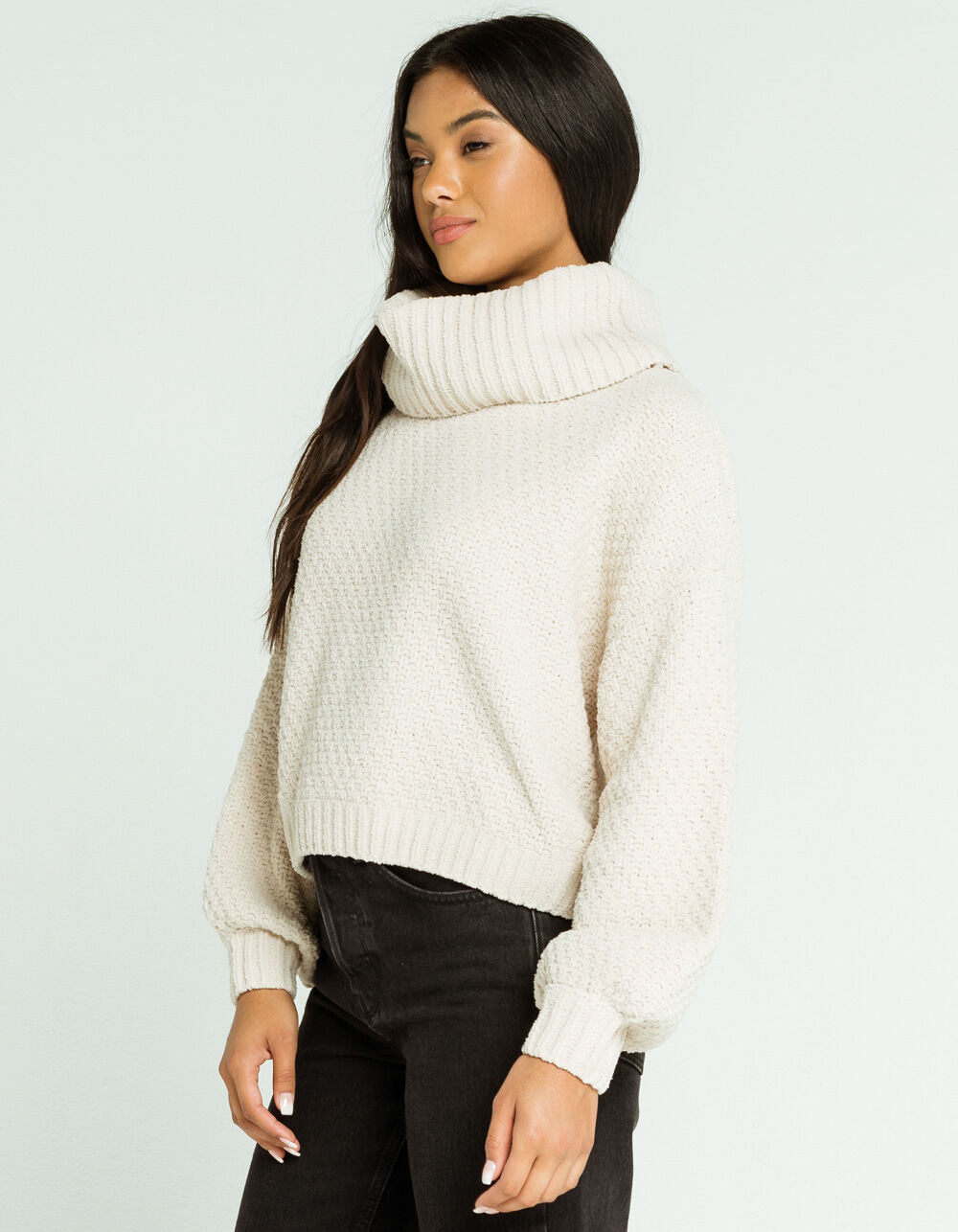 SKY AND SPARROW Chenille Cowl Neck Womens Ivory Sweater - IVORY | Tillys