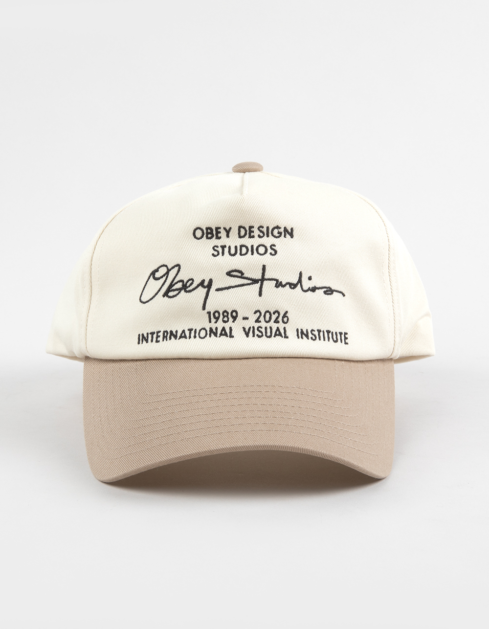 OBEY Design Studios 5 Panel Strapback Hat - Cream Combo