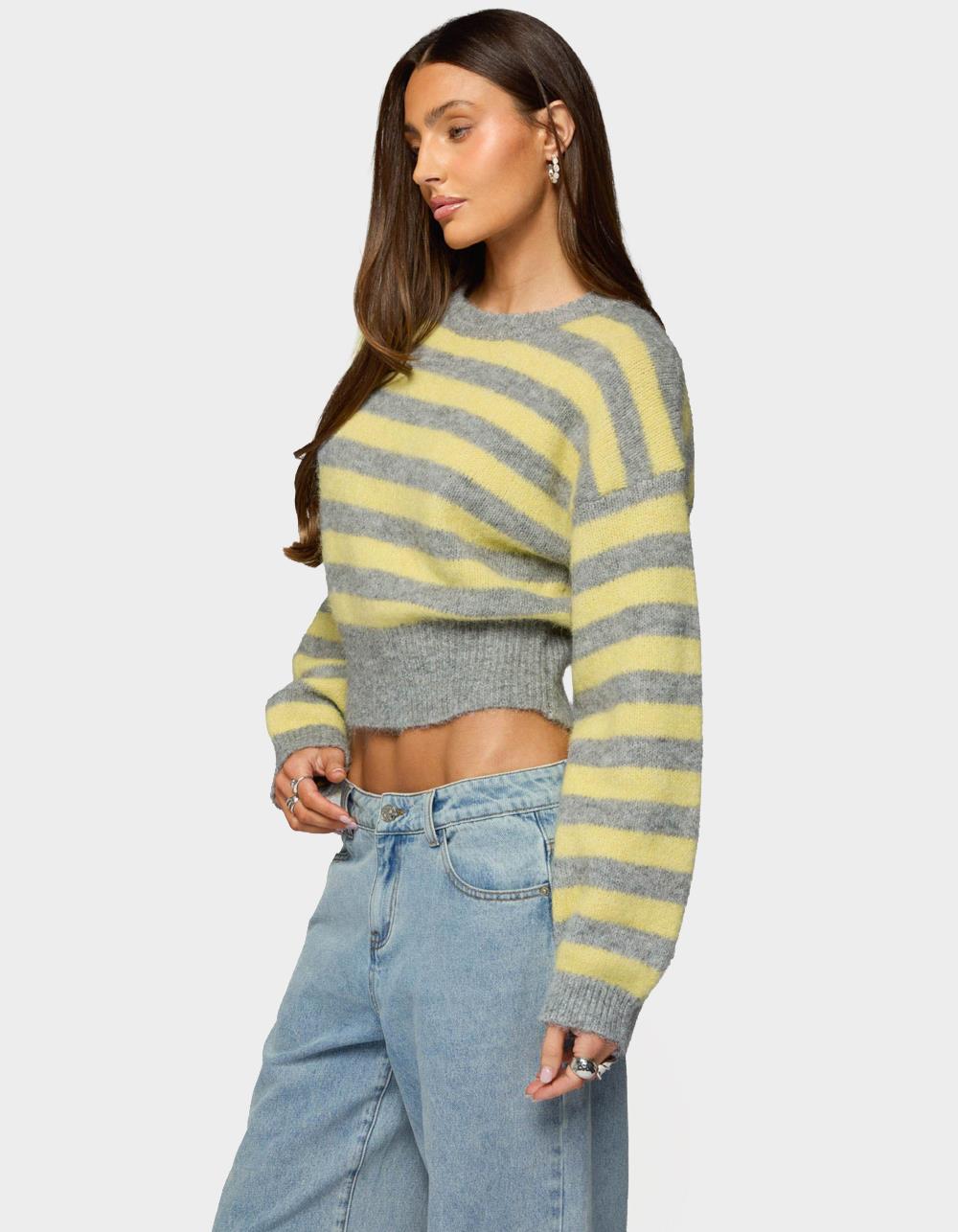 EDIKTED Penelope Fuzzy Striped Sweater - GRAY