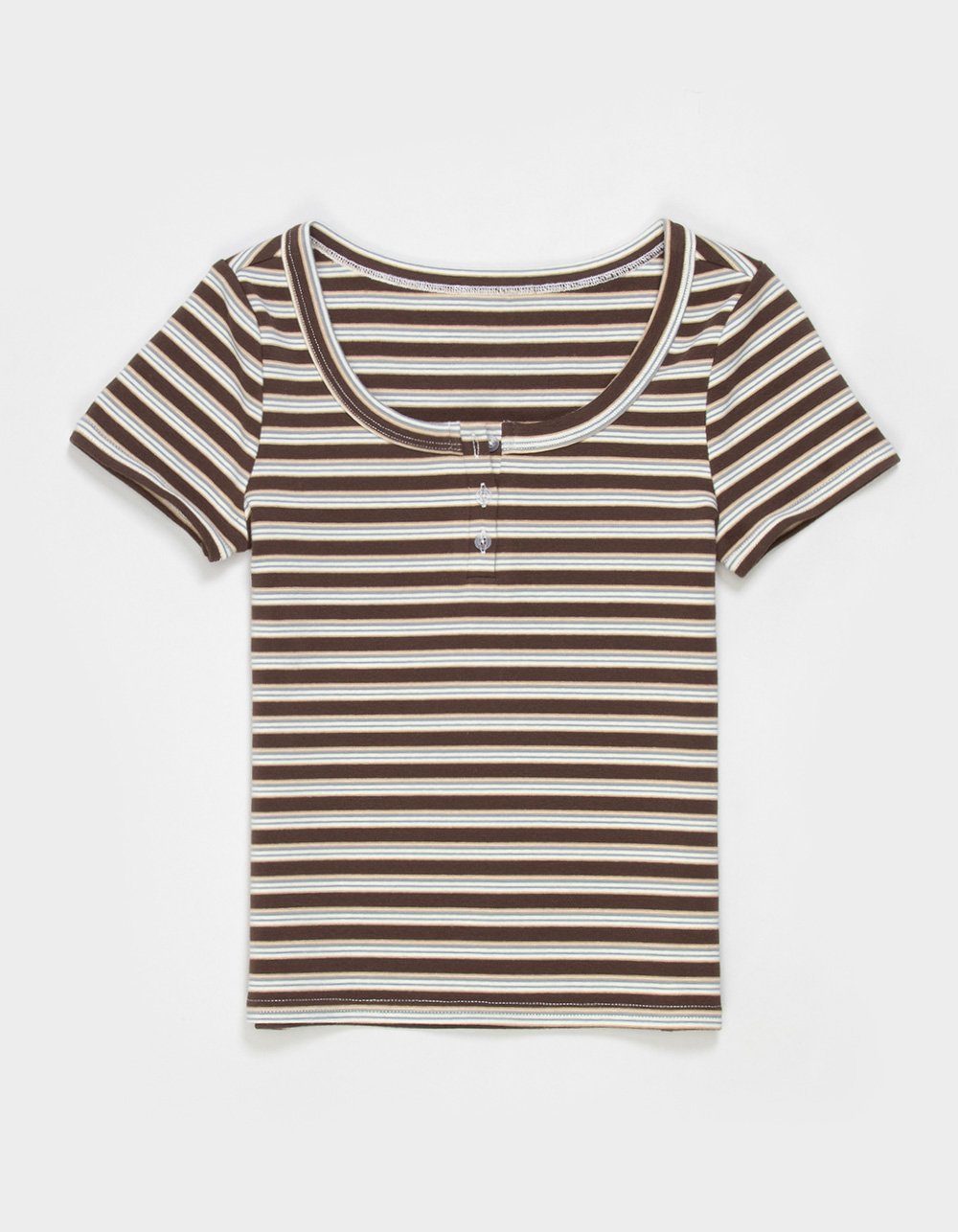FULL TILT Stripe Girls Henley Top - BROWN COMBO
