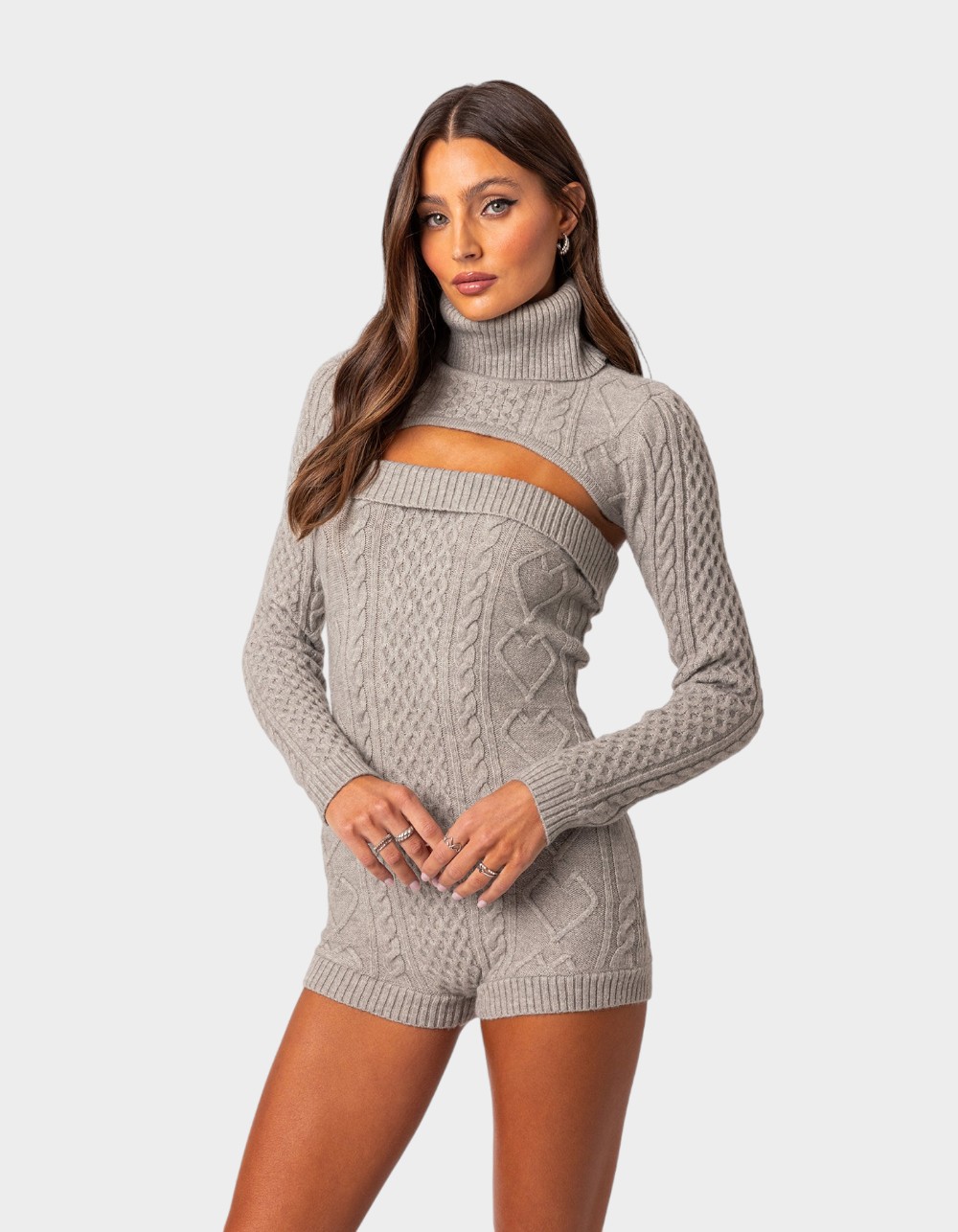 EDIKTED Finnley Two Piece Cable Knit Romper
