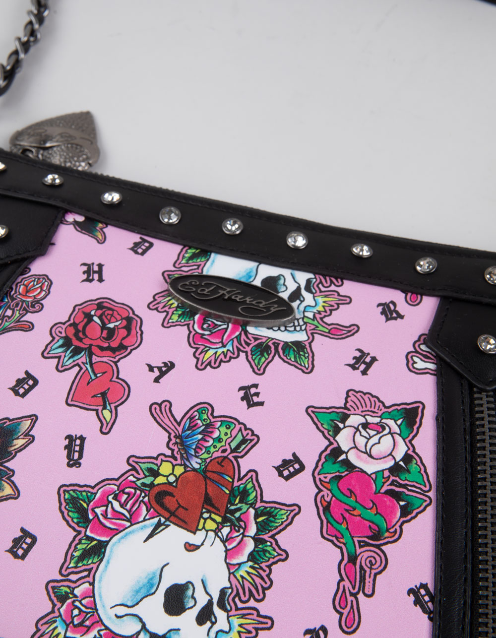 ED HARDY Baguette Bag with Bear Charm - LIGHT PINK
