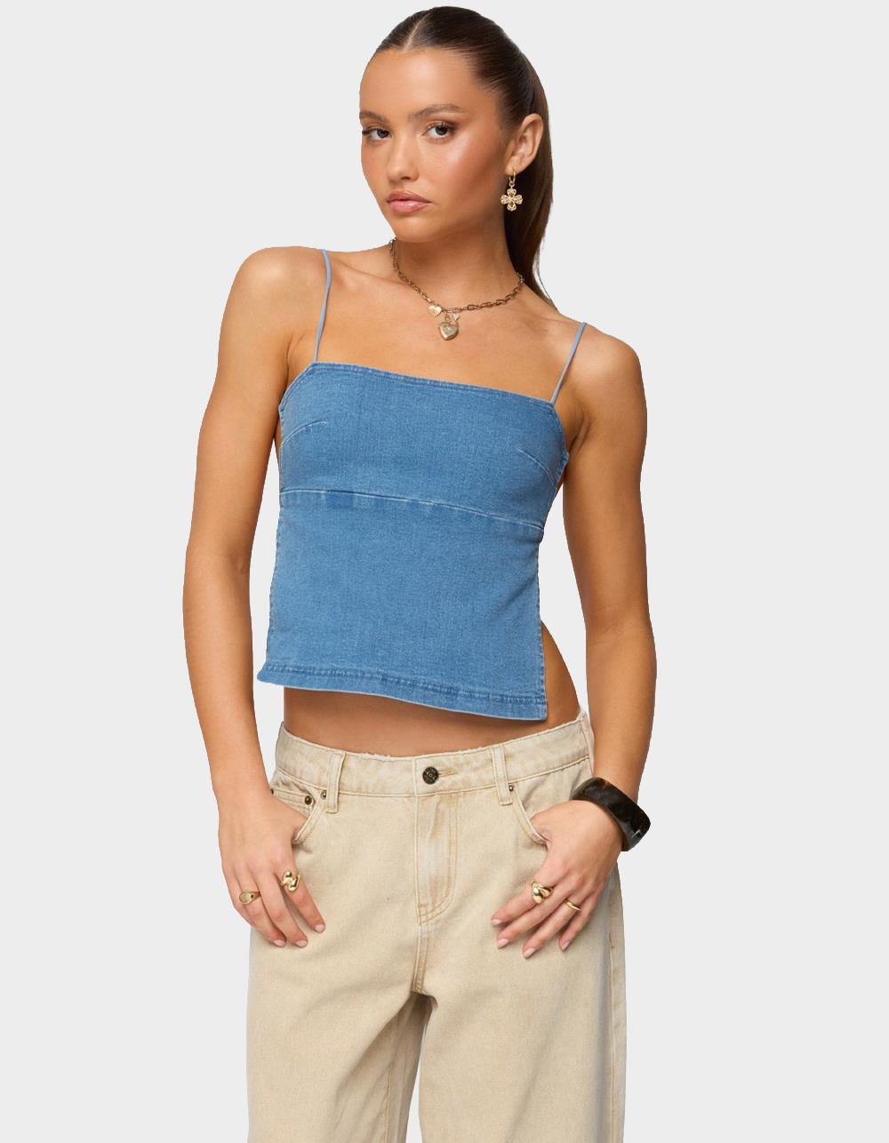 EDIKTED Conley Backless Denim Top - LIGHT BLUE