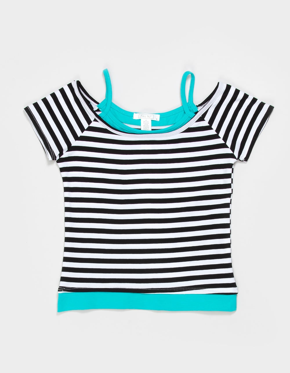 FULL TILT Girls Stripe 2fer Top - BLK/WHT