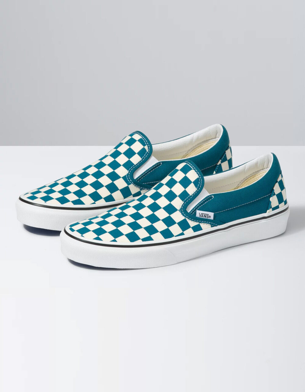 VANS Checkerboard Classic Slip On Shoes - BLUE CORAL/TRUE WHITE | Tillys