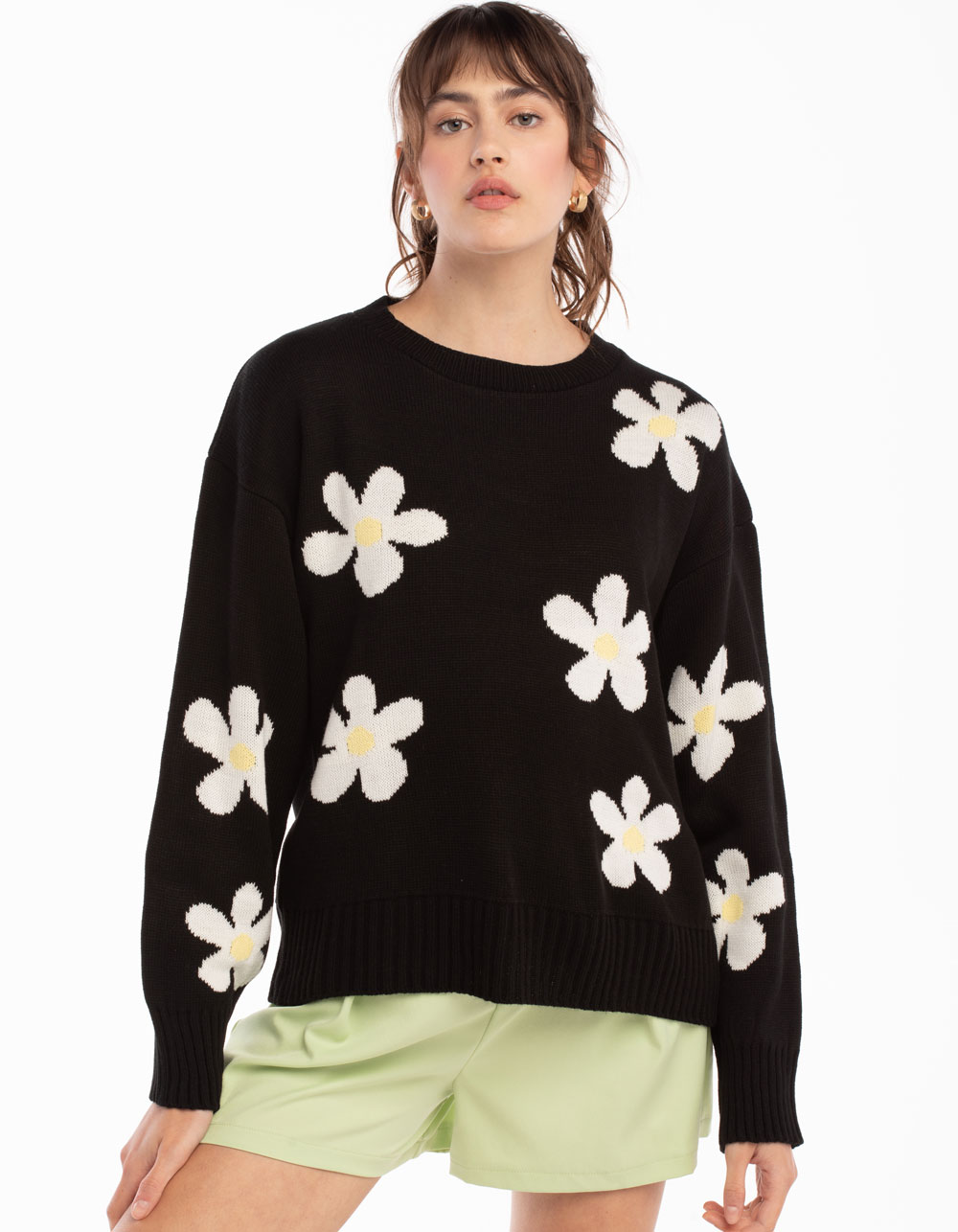 SKINNYDIP Daisy Womens Sweater - BLK/WHT | Tillys