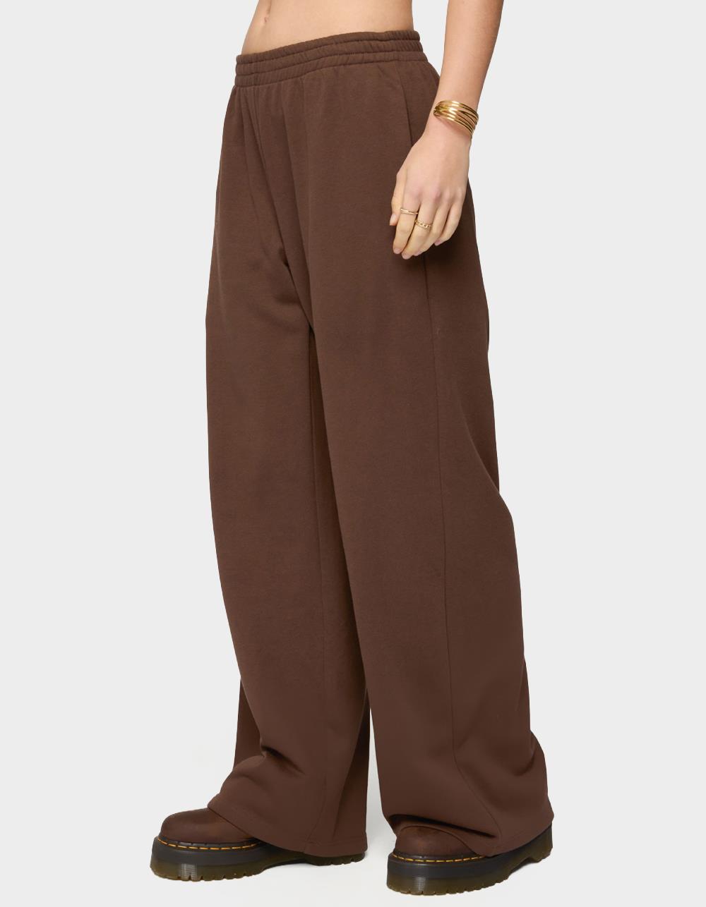 EDIKTED Binah Wide Leg Terry Sweatpants - DARK BROWN