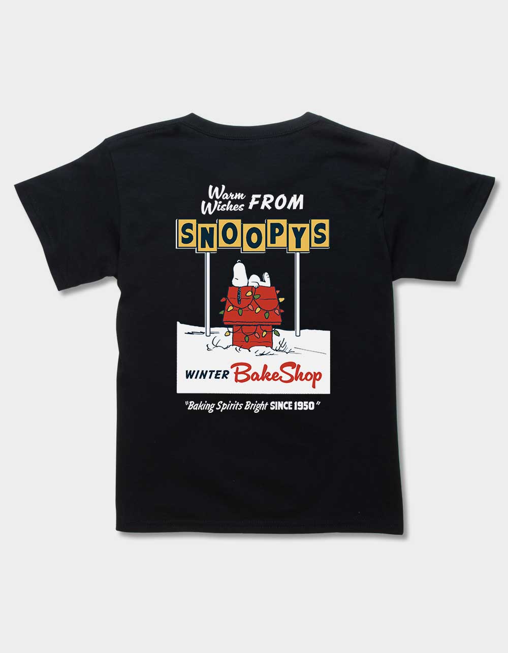 PEANUTS Warm Wishes From Bake Shop Unisex Kids Tee - BLACK