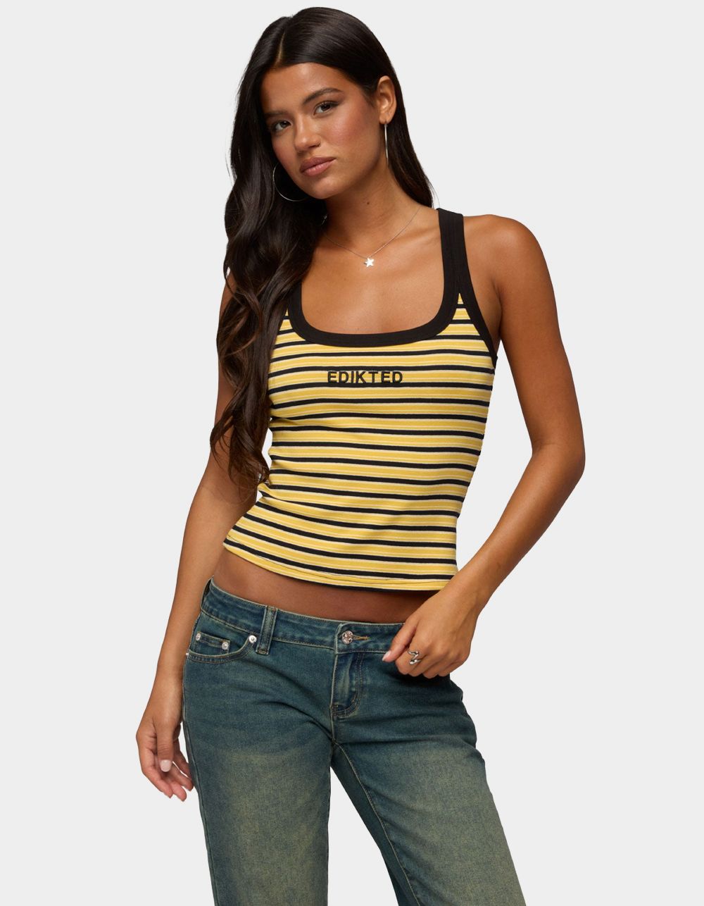 EDIKTED Energy Striped Ribbed Tank Top - YELLOW