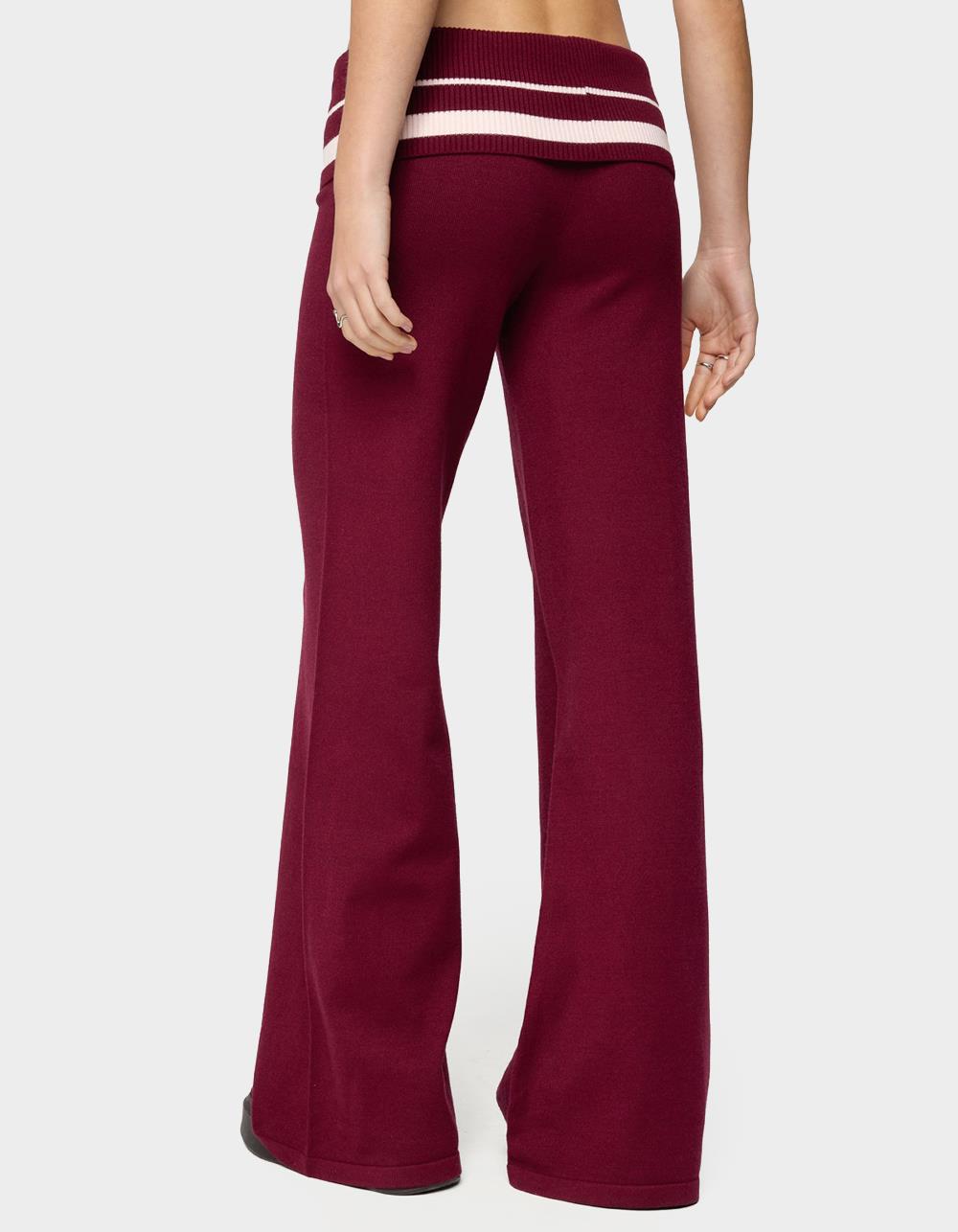 EDIKTED Kaliya Stripey Foldover Knit Pants - DK RED