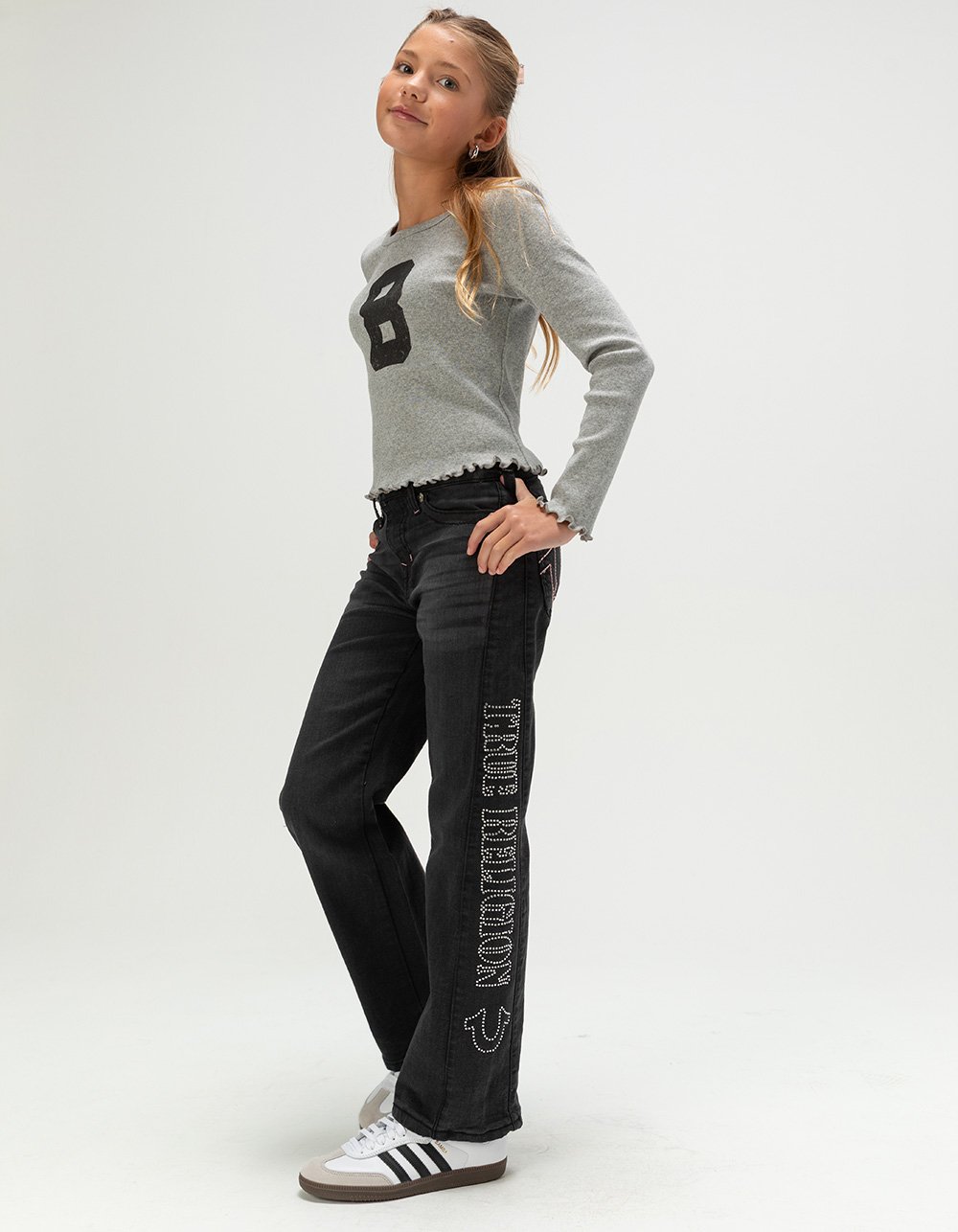 TRUE RELIGION Leila Stone Girls Wide Leg Jeans - WASHED BLACK