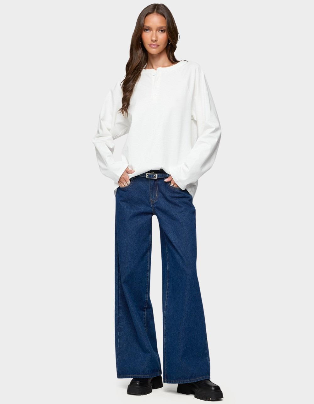 EDIKTED Cyrus Henley Oversized Top - WHITE