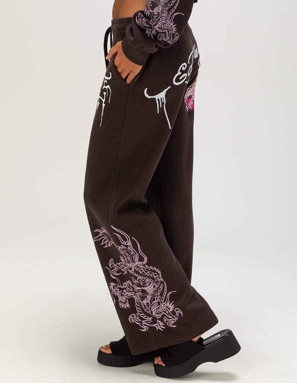 ED HARDY Pink Leopard Womens Sweatpants - BROWN