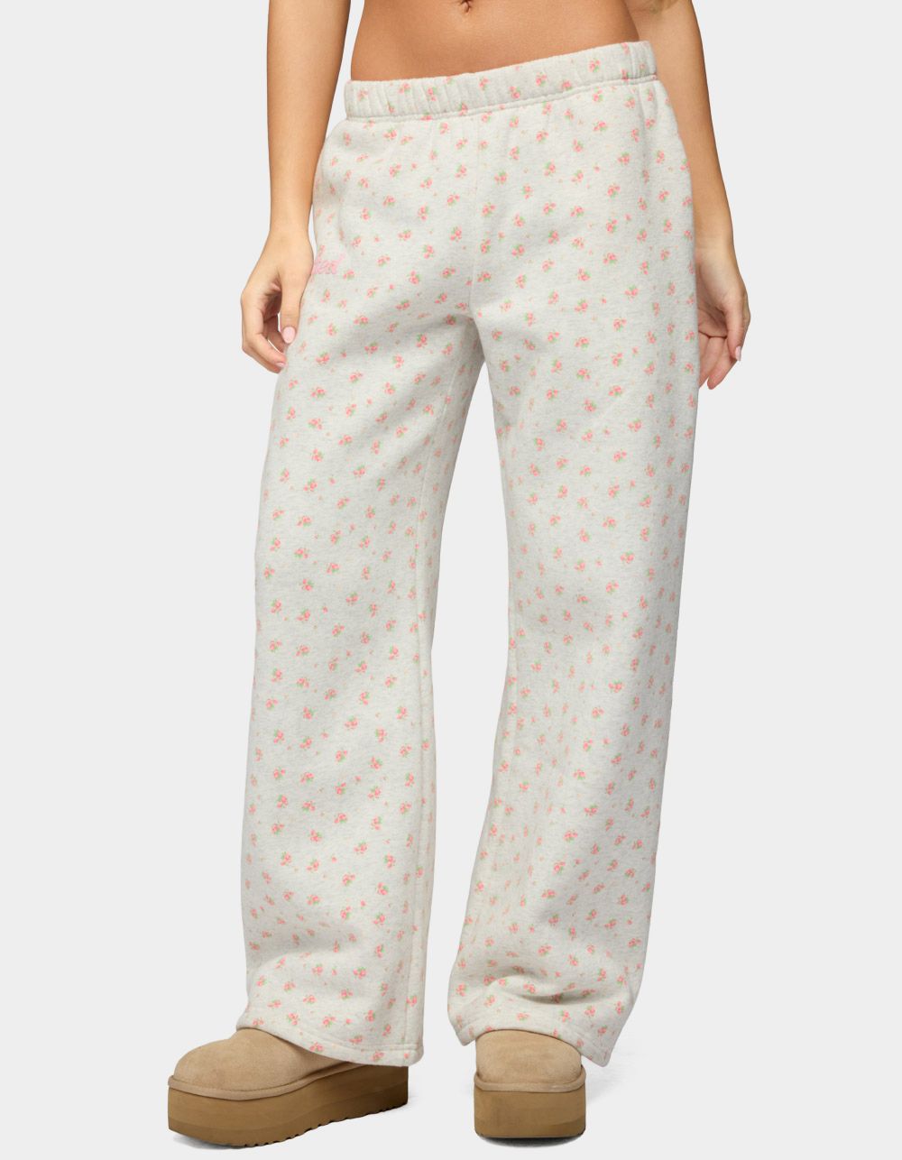 EDIKTED Flower Power Sweatpants - LIGHT GRAY
