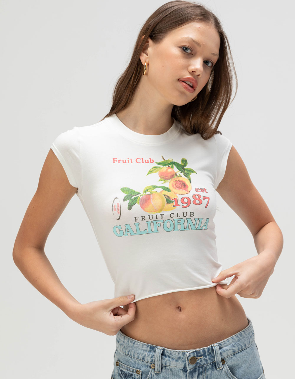RSQ Womens California Peaches Baby Tee - WHITE