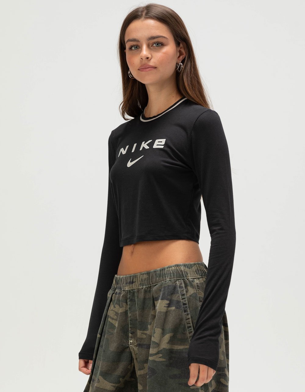 NIKE Sportswear Chill Knit Womens Slim Long Sleeve Cropped Tee - BLACK