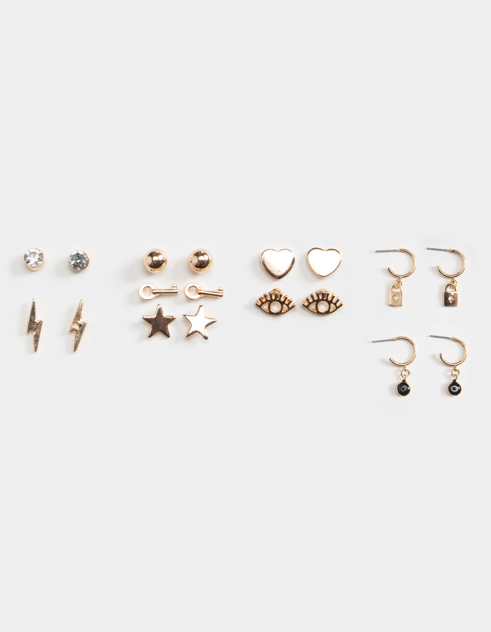 FULL TILT 9 Pack Hamsa Eye & Key Earring Set GOLD Tillys