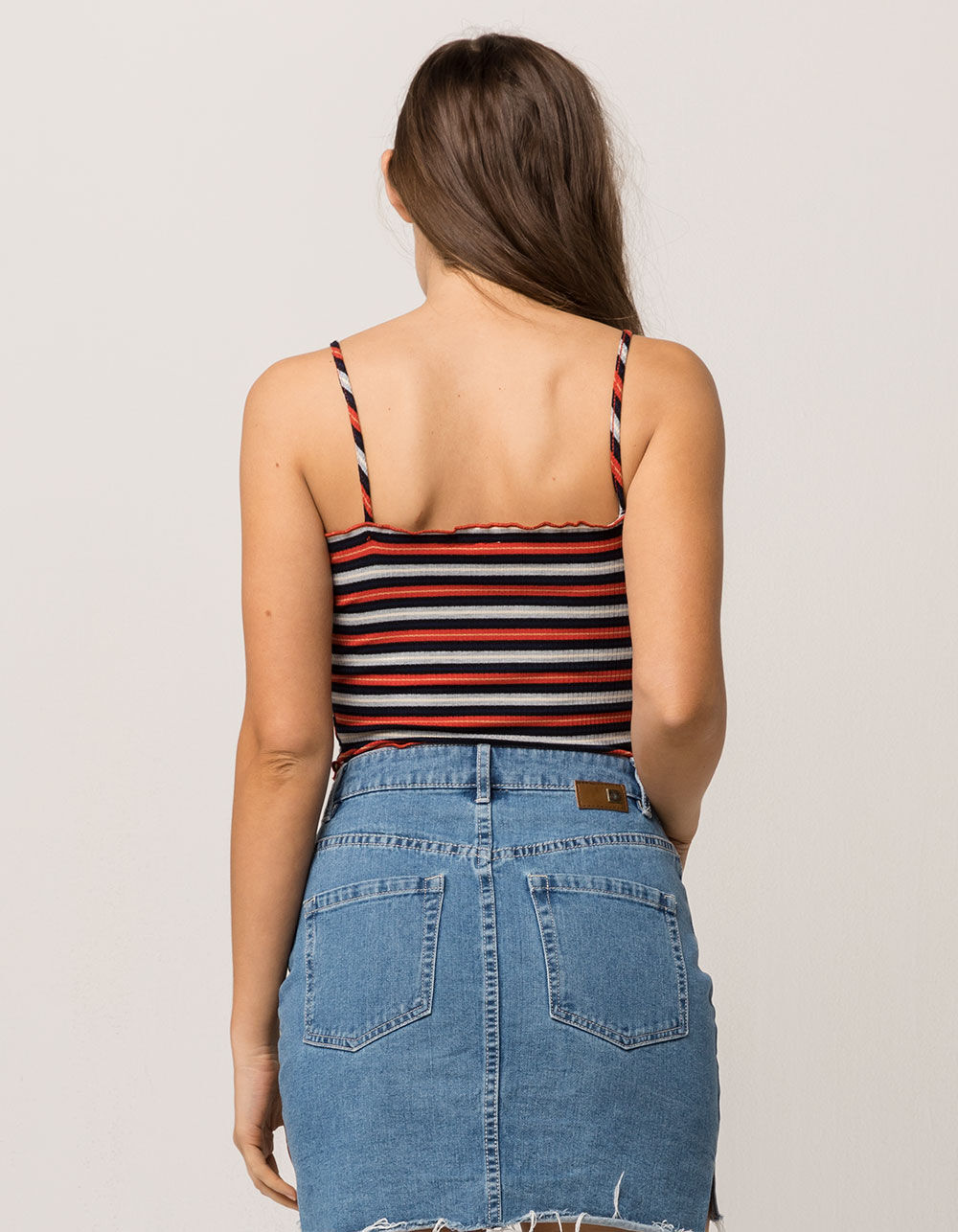 SKY AND SPARROW Ribbed Navy Stripe Womens Crop Cami image number 2