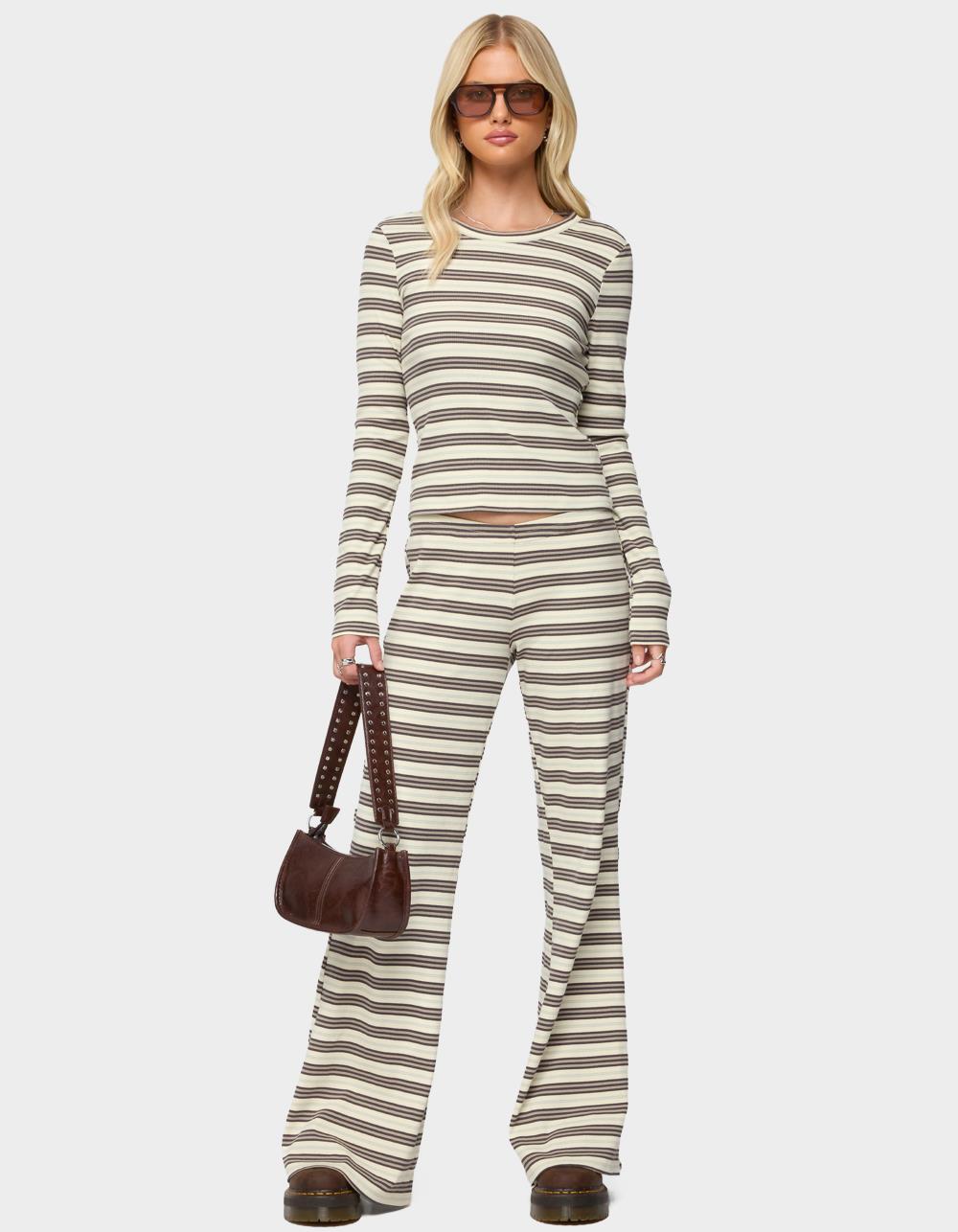 EDIKTED Avalie Striped Ribbed Long Sleeve Tee - BLACK