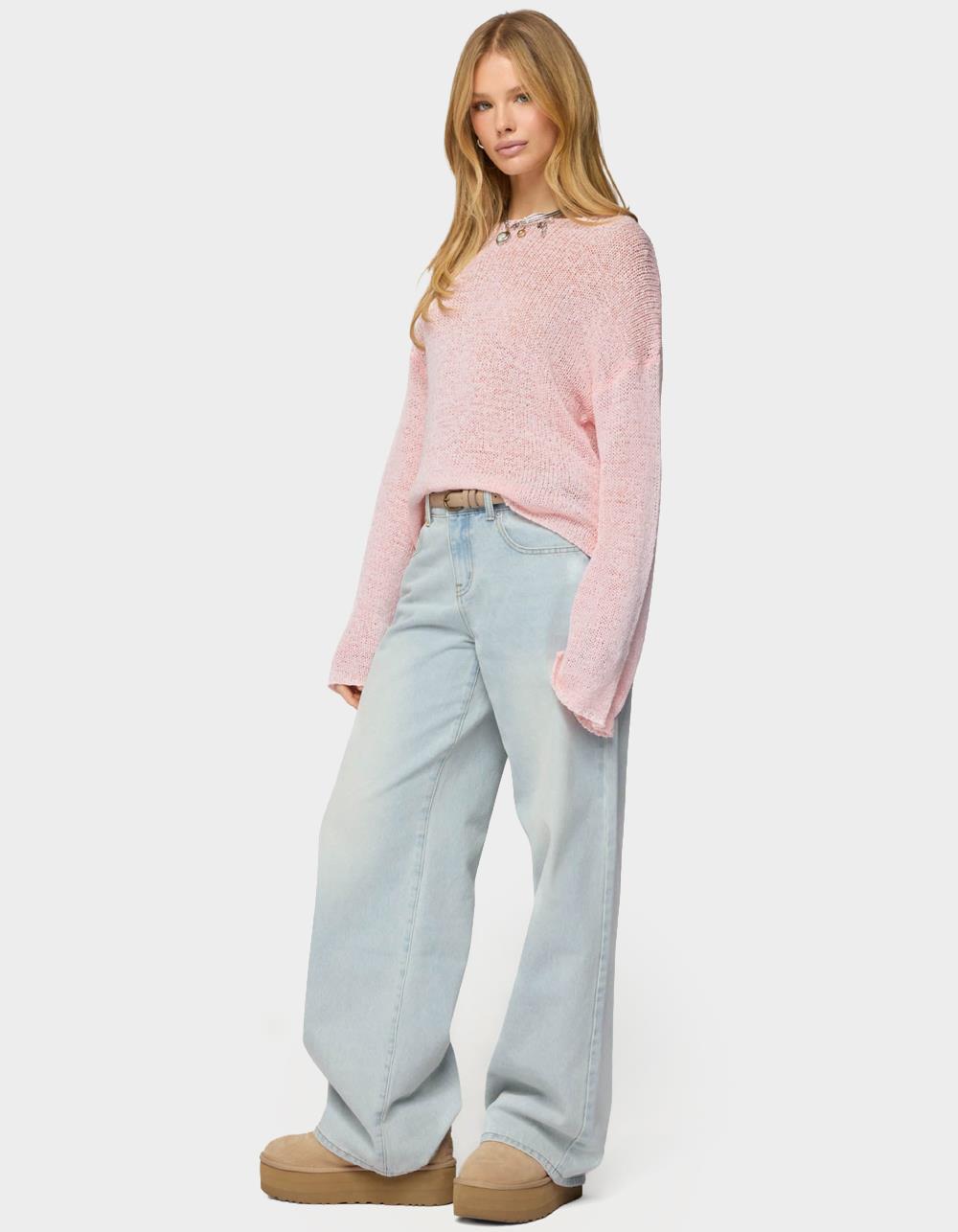 EDIKTED Drop Shoulder Light Knit Sweater - PINK