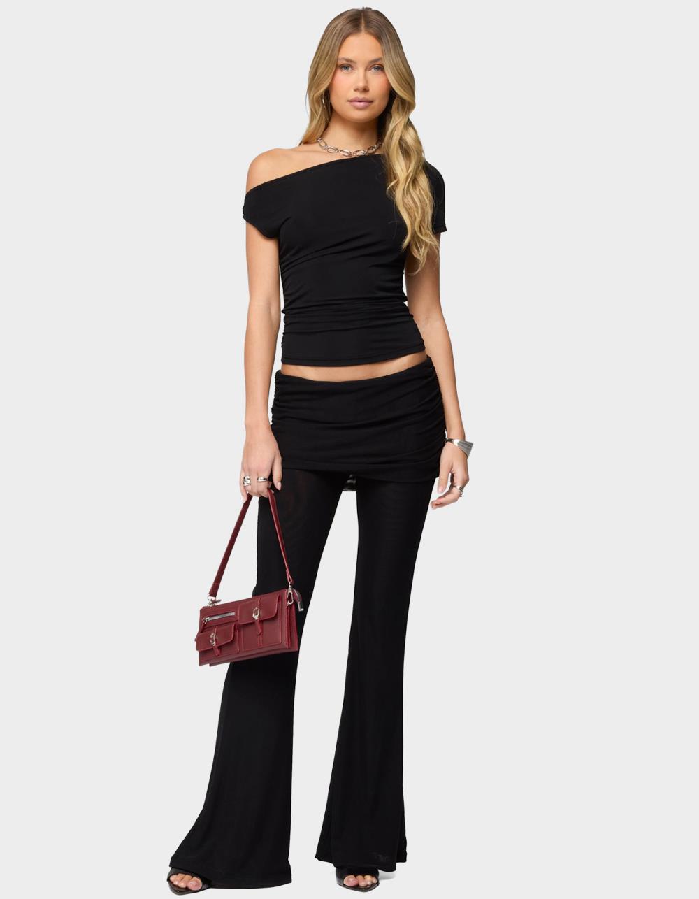 EDIKTED Halli Foldover Mini Skirt Pants - BLACK