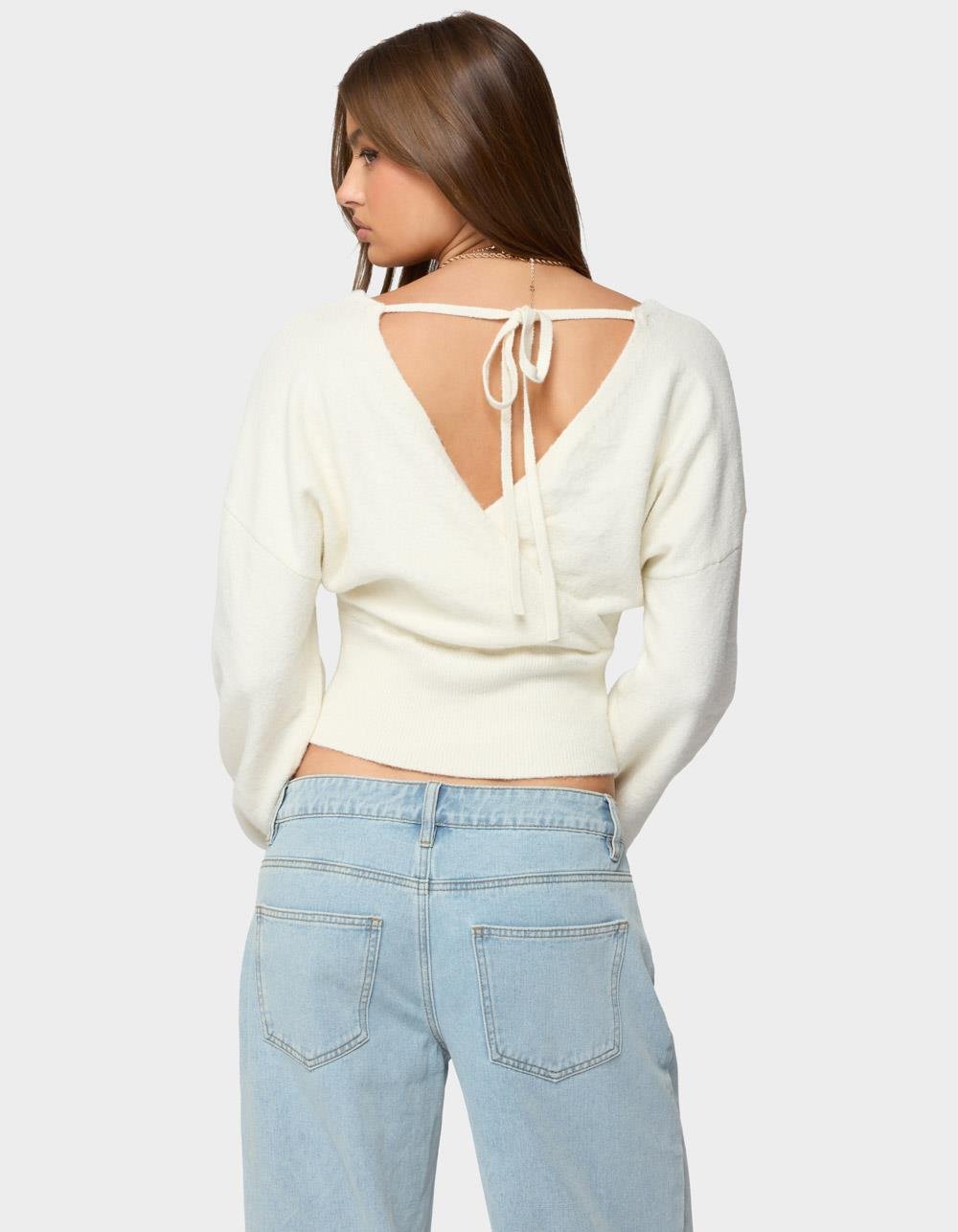 EDIKTED Lillia V-Neck Wrap Sweater - WHITE