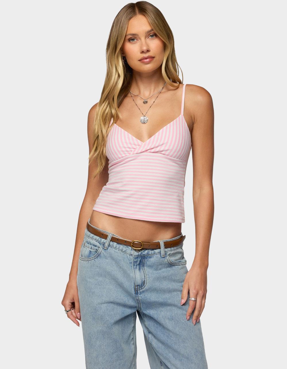 EDIKTED Emilea  V-Neck Striped Tank Top - LIGHT PINK