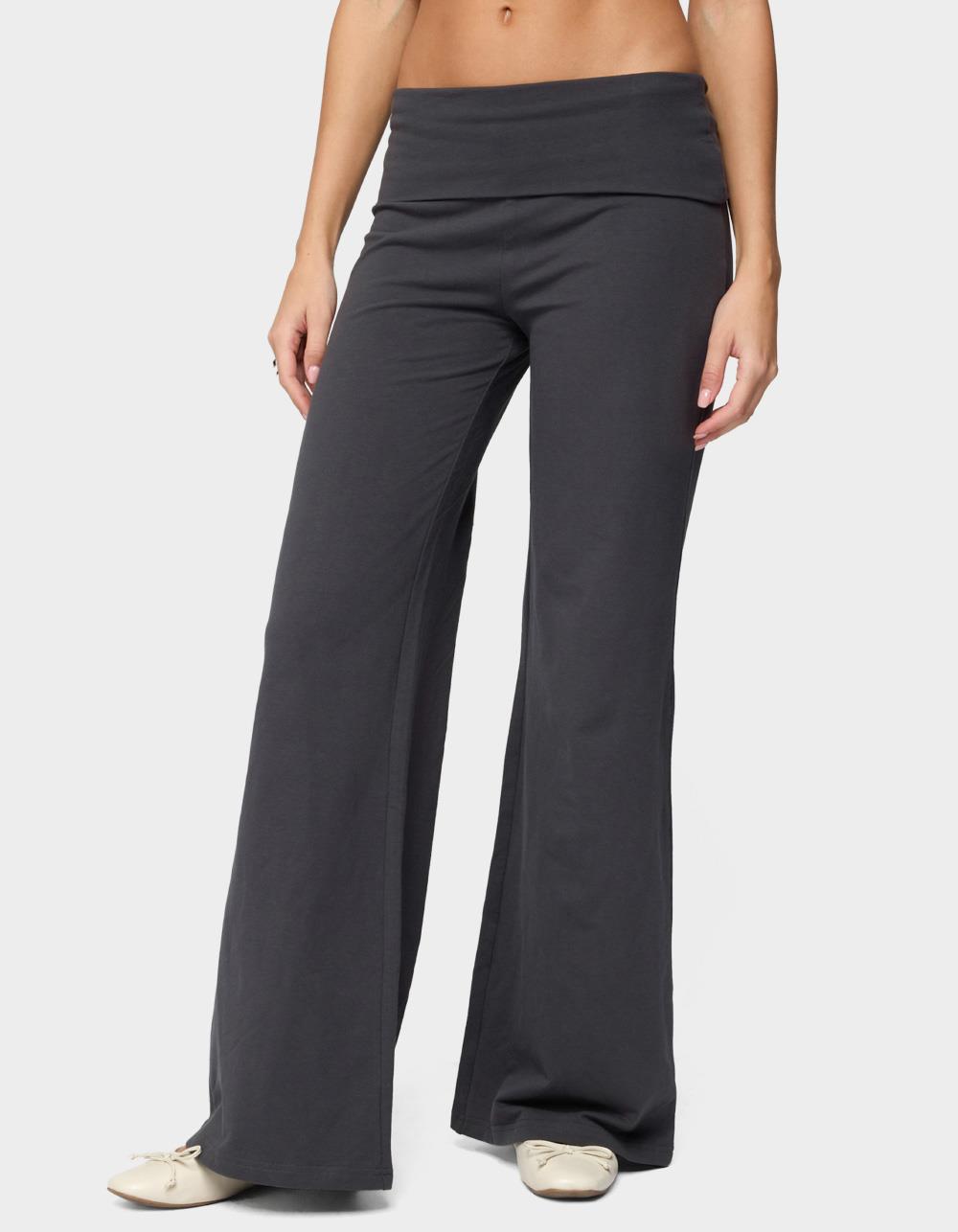 EDIKTED Wide Leg Foldover Pants - GRAY