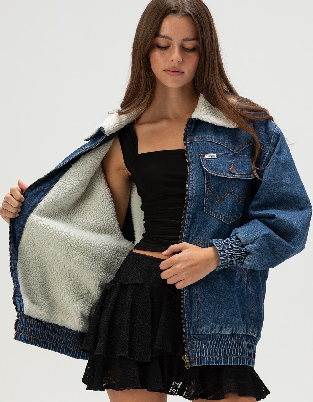 WRANGLER Womens Oversized Bomber Jacket - MEDIUM INDIGO