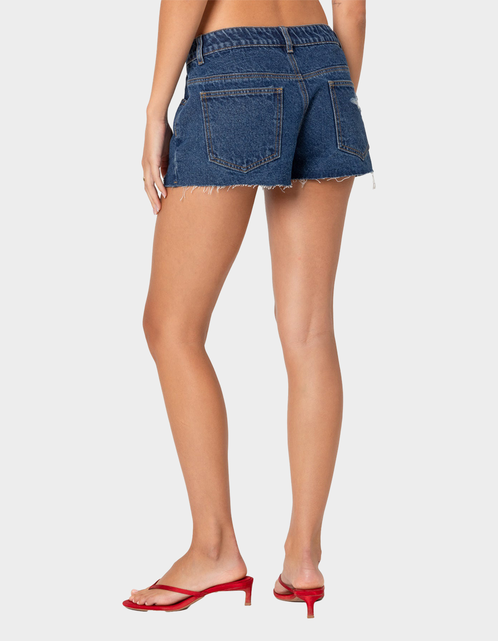 EDIKTED Fern Mid Rise Denim Shorts - LIGHT BLUE
