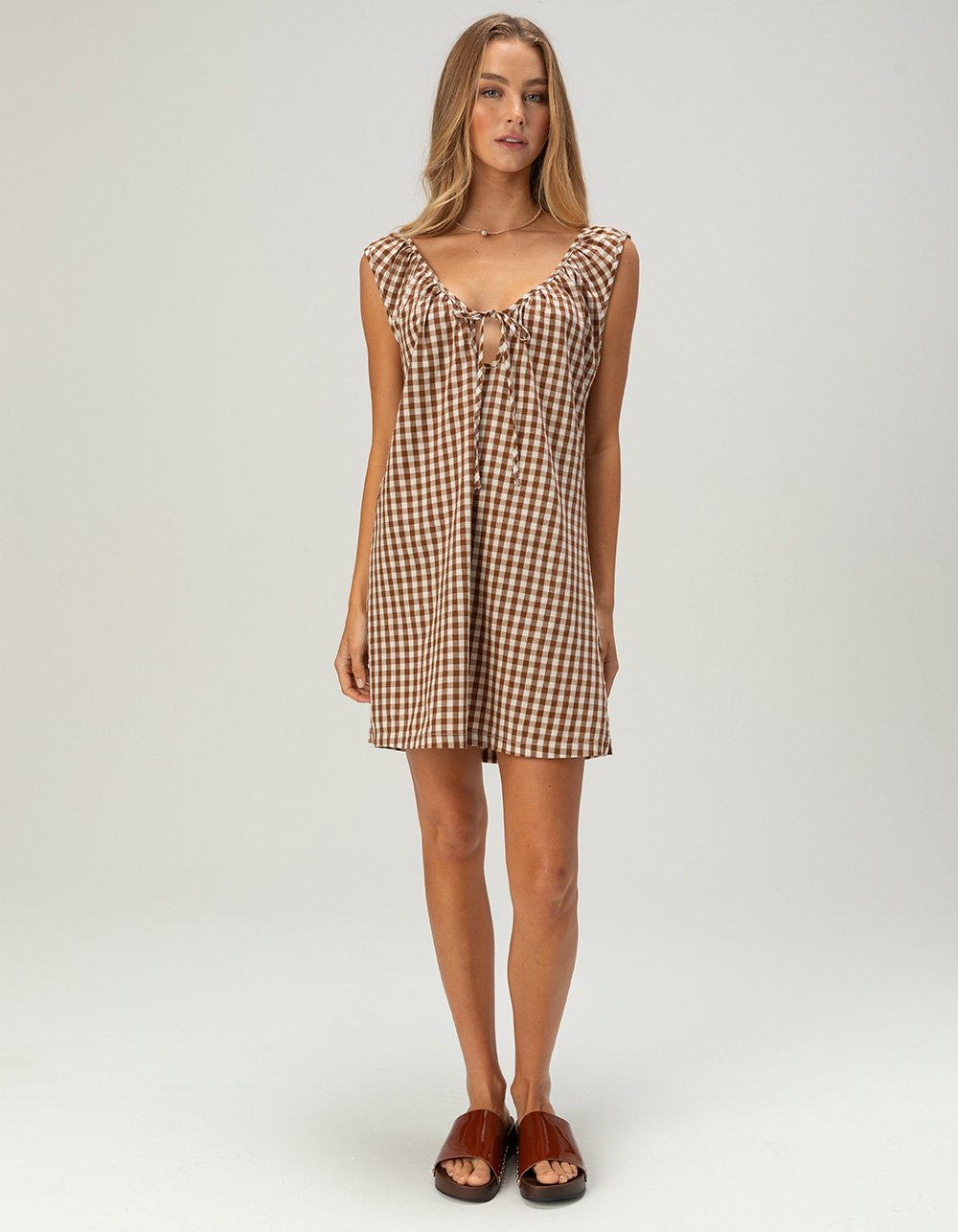 RHYTHM Birdie Womens Mini Dress - BROWN