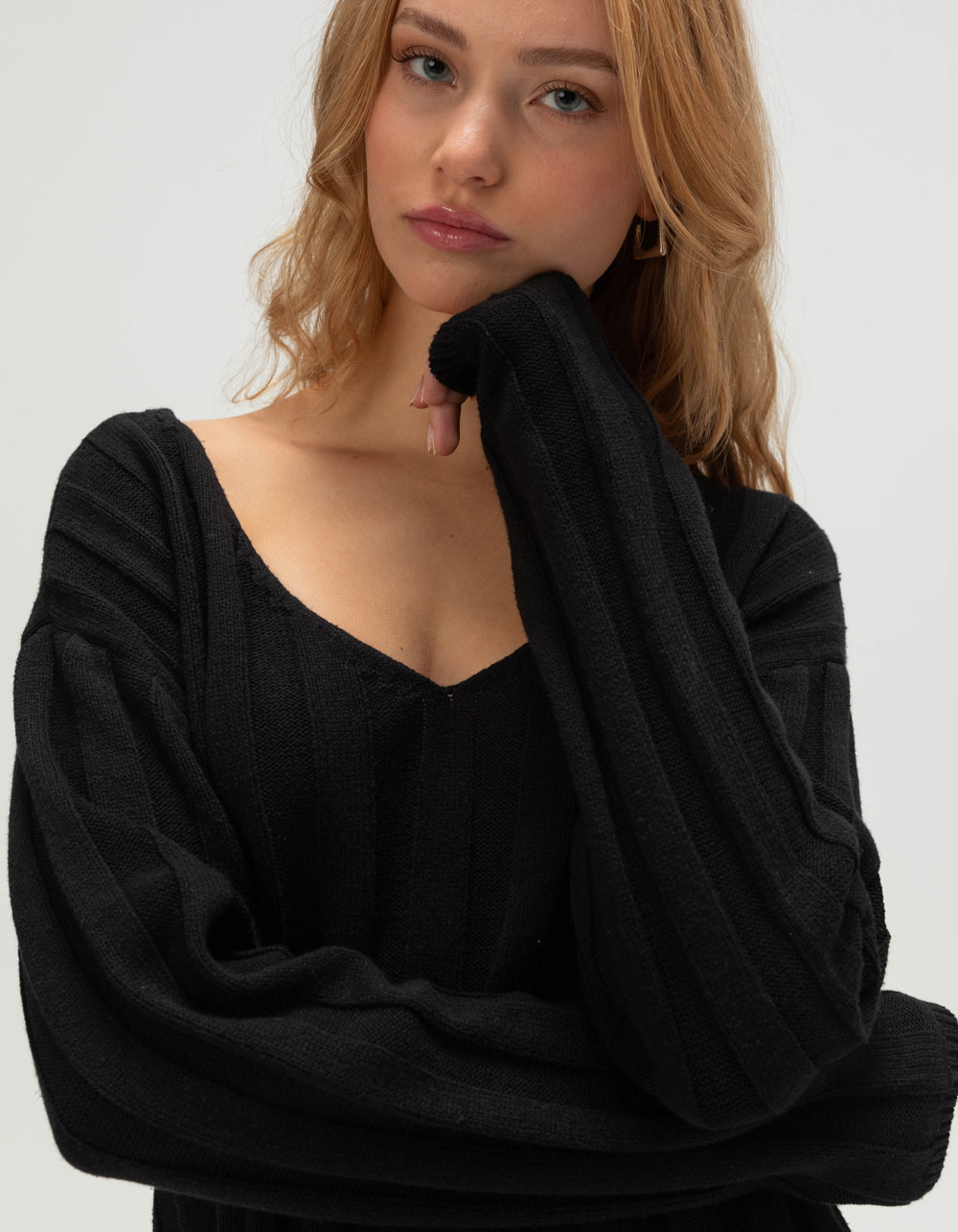 RSQ Womens Crop Rib Sweater - BLACK