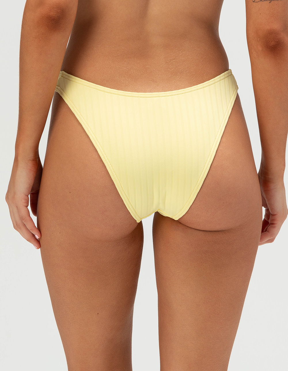 FULL TILT Texture High Leg Cheekier Bikini Bottoms - YELLOW