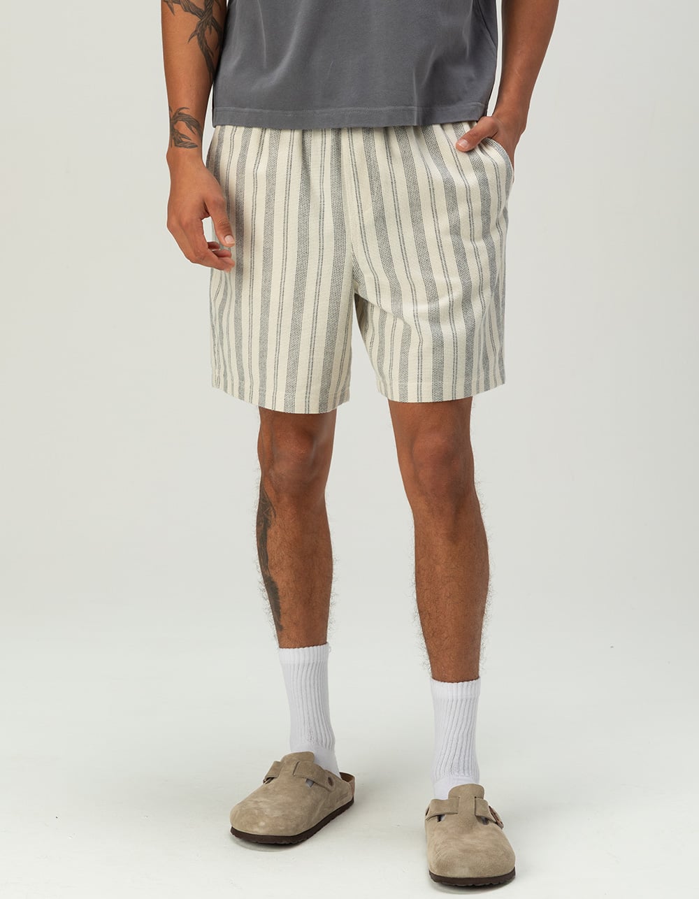 RSQ Mens Stripe Pull On Shorts - Cream/Multi