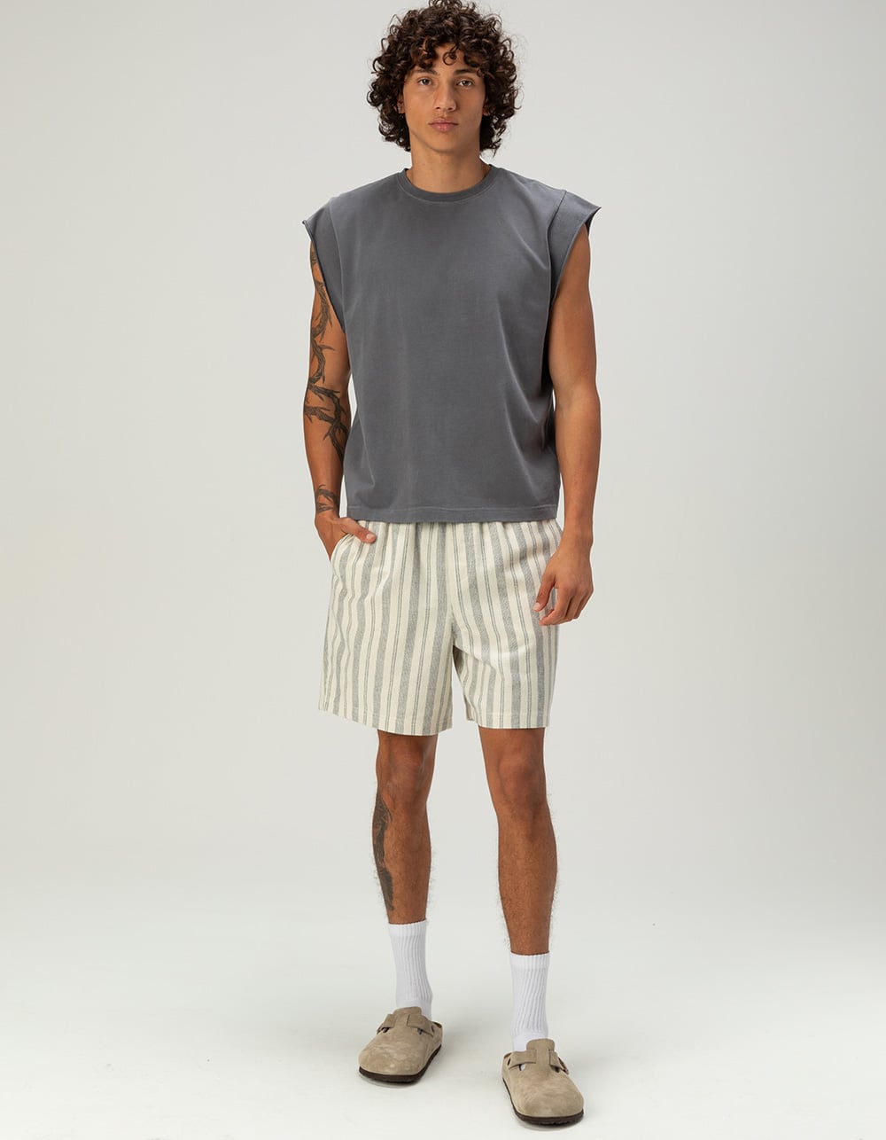 RSQ Mens Washed Crop Muscle Tee - DARK GRAY