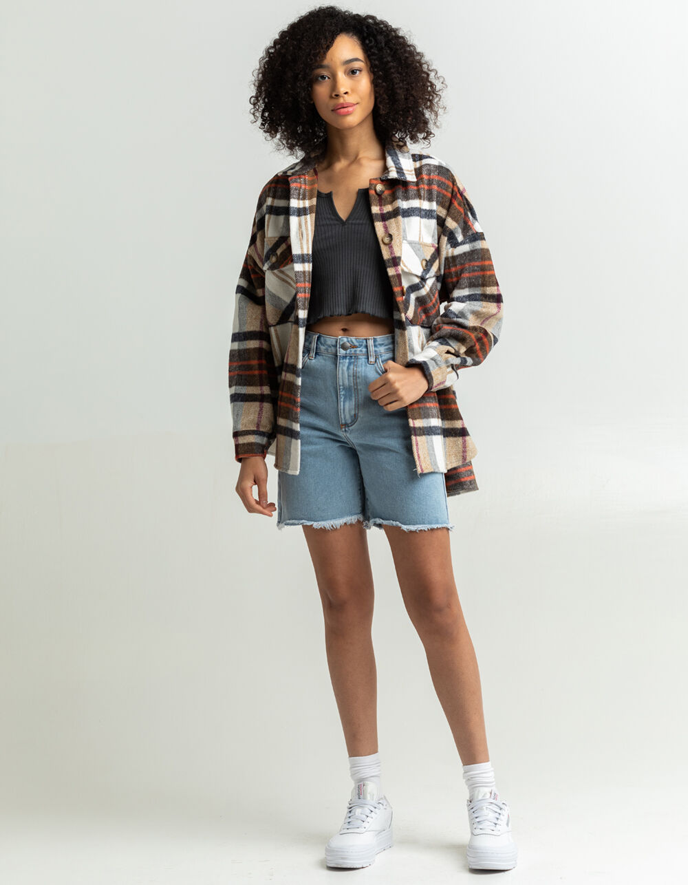TIMING Womens Plaid Shacket TAN COMBO Tillys