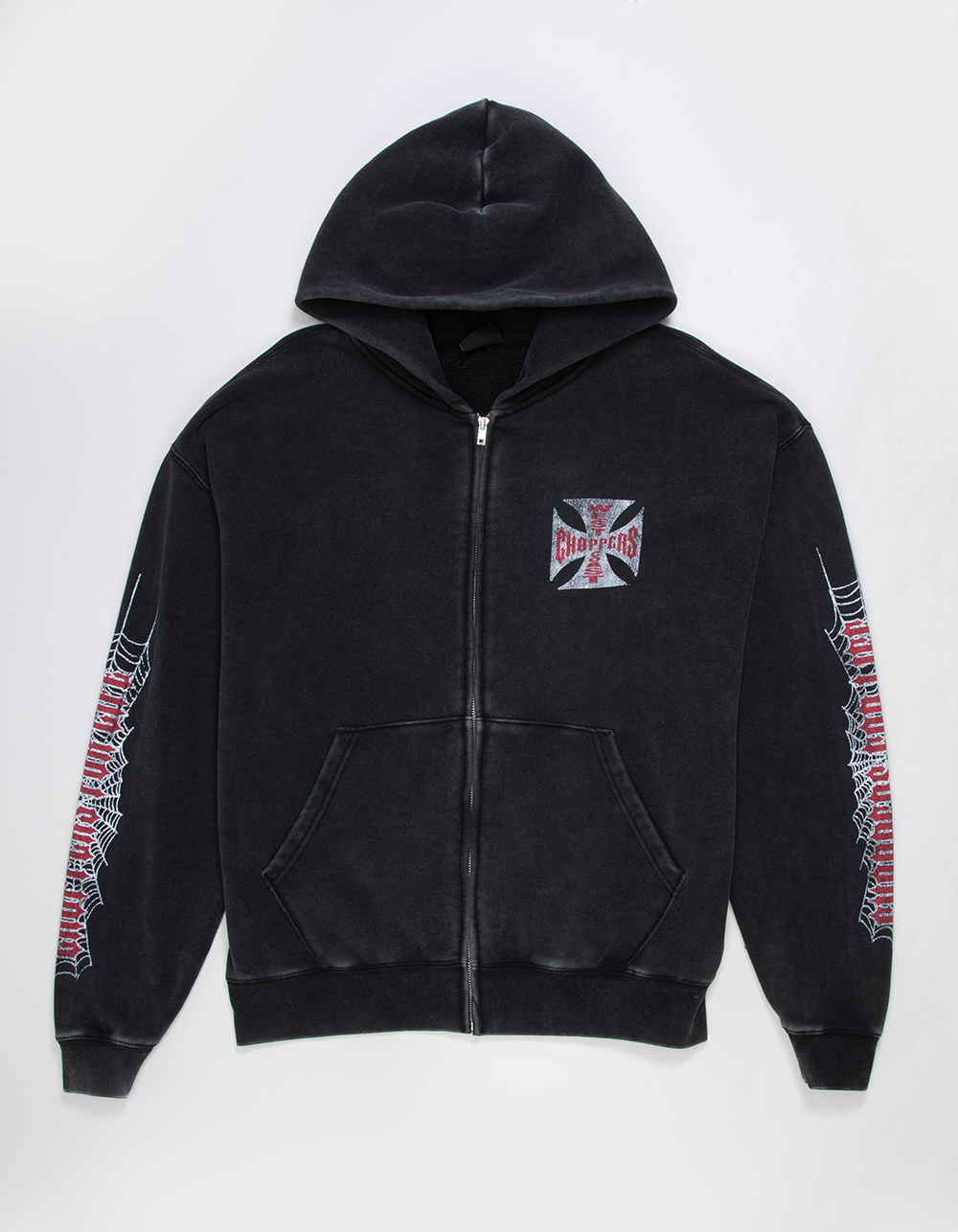 WEST COAST CHOPPERS Crawler Mens Zip-Up Hoodie - WASHED BLACK