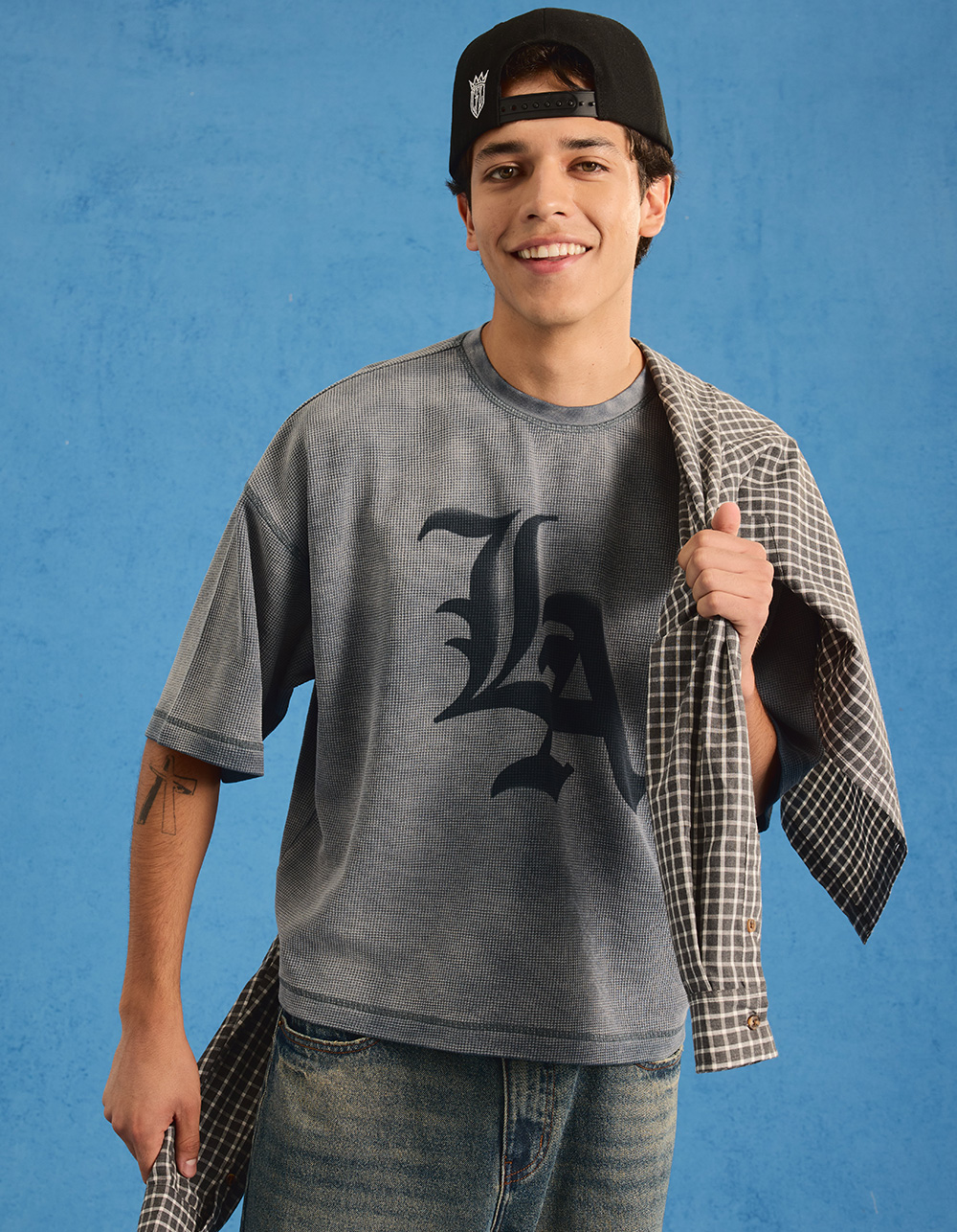 RSQ Mens Textured Baggy Crop Tee - NAVY