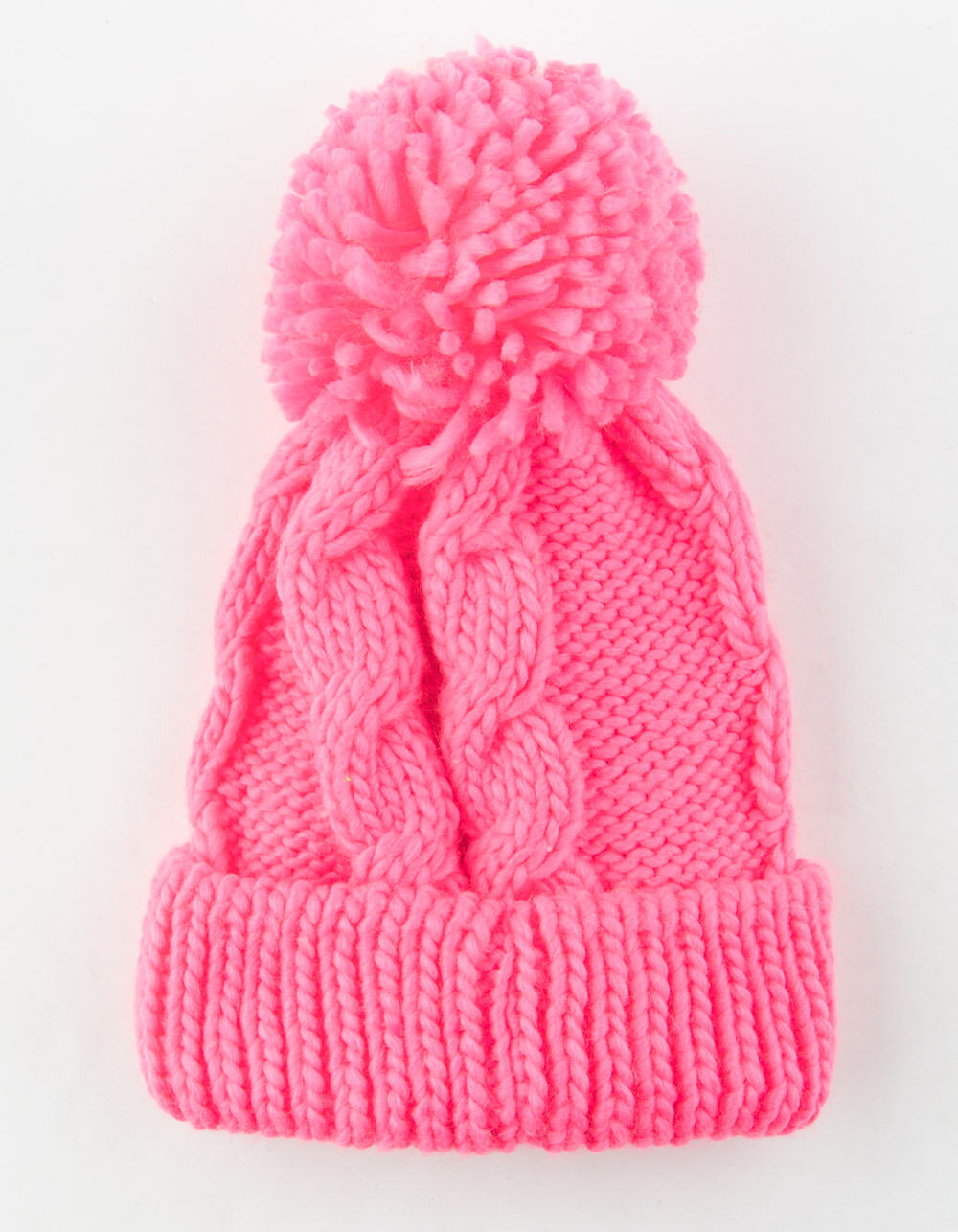 AQUARIUS Cable Knit Self Pom Womens Beanie image number 0