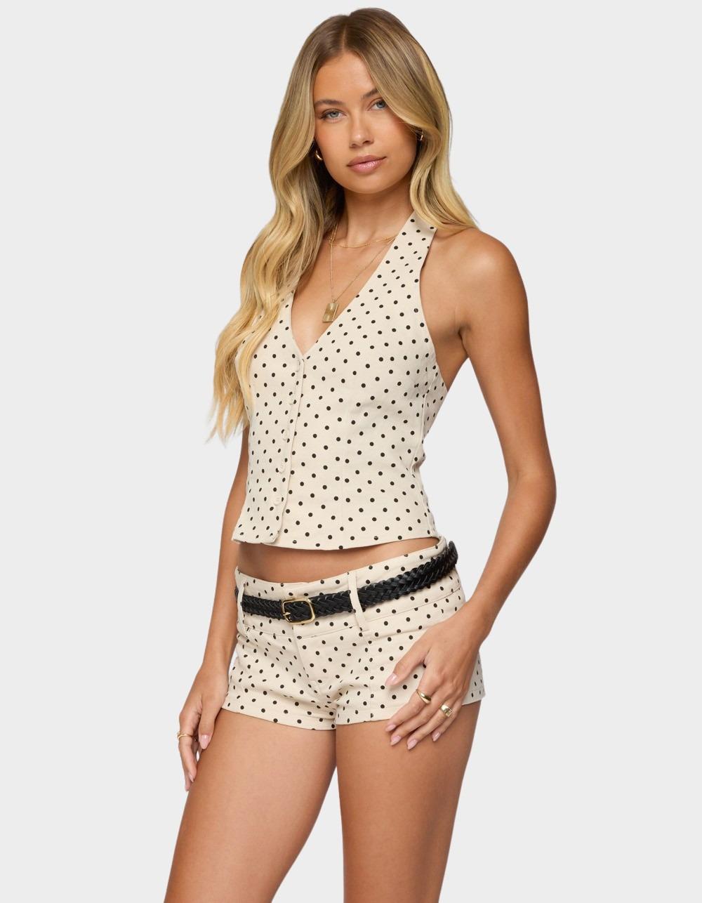 EDIKTED Twyla Polka Dot Halter Top - BEIGE