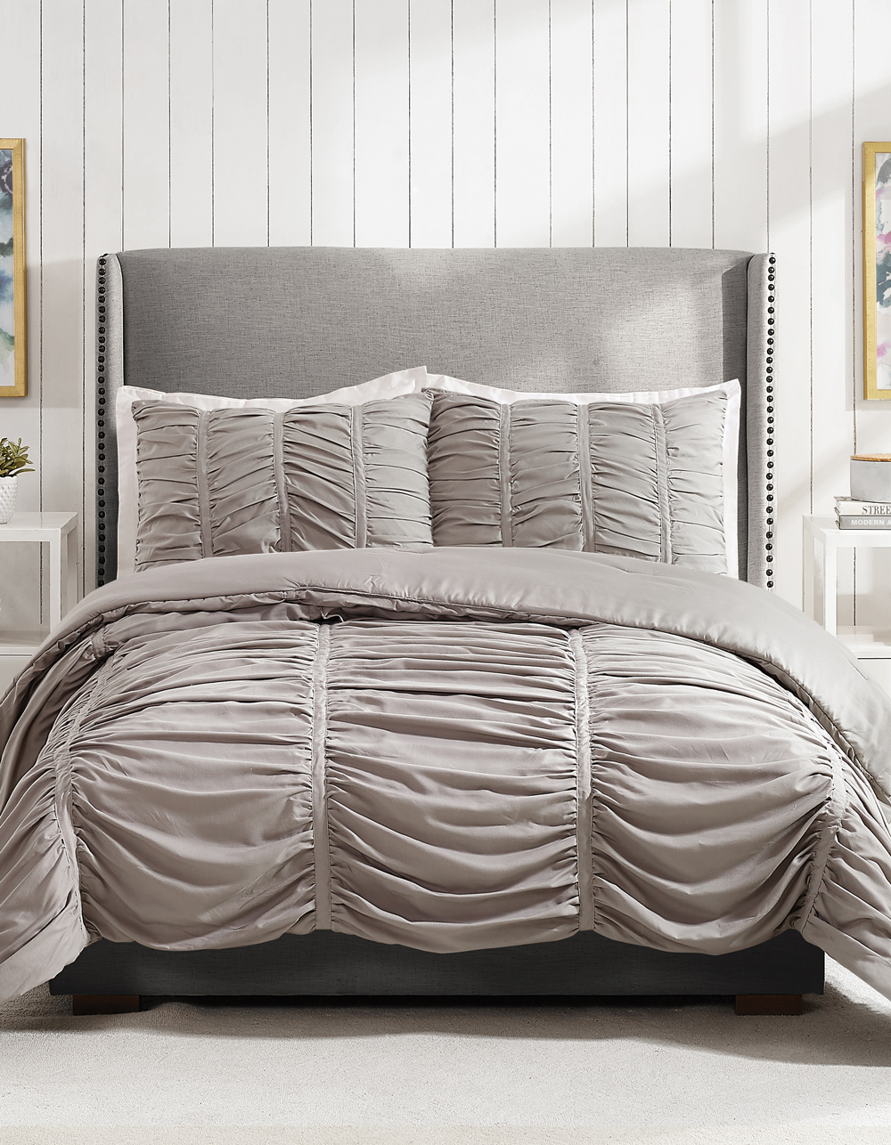 Modern Heirloom Emily Texture (Light Gray) 3-Piece Comforter Set - Full/Queen