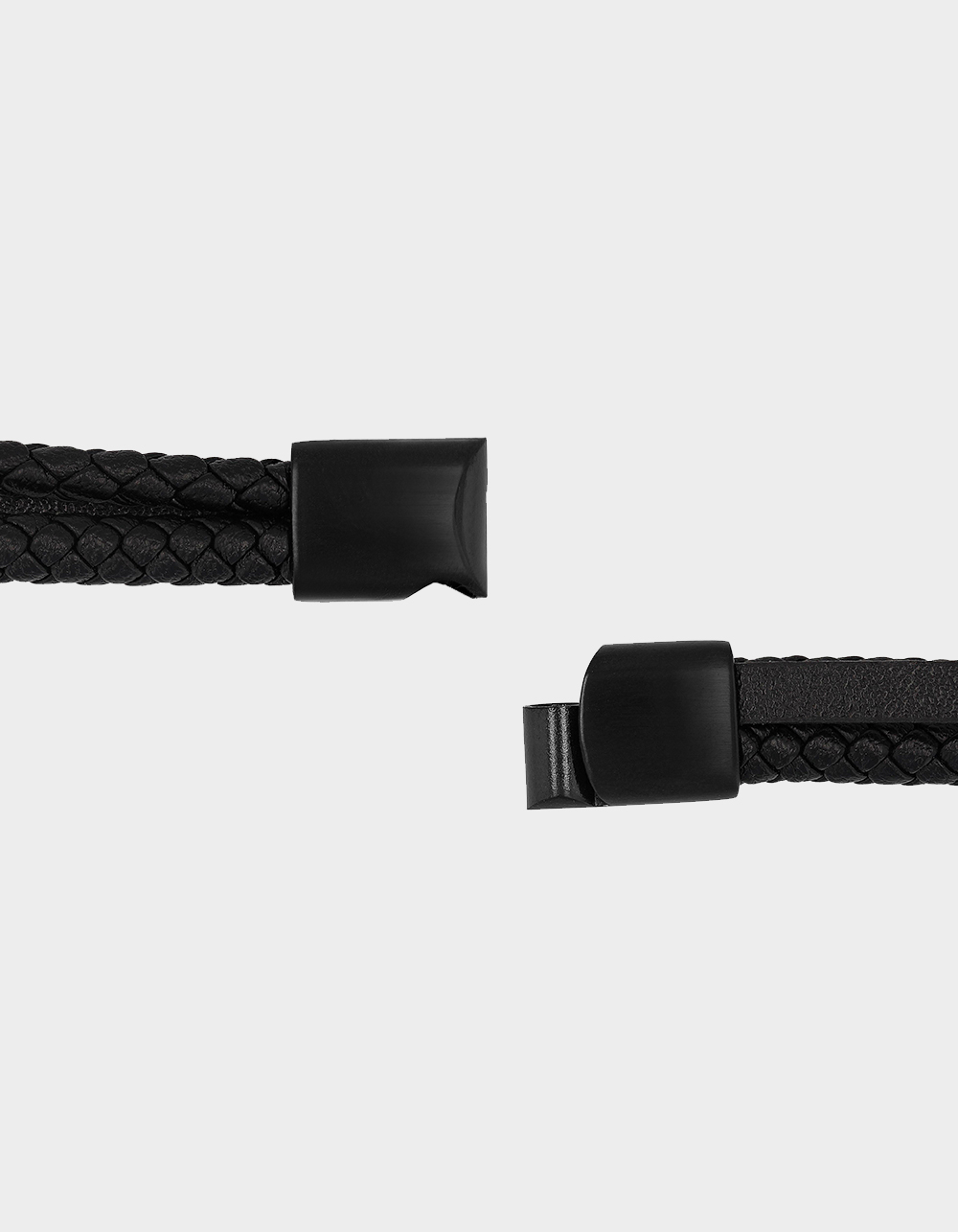 STEEL NATION Stainless Steel With Black IP Faux Leather Trio Bracelet - BLACK