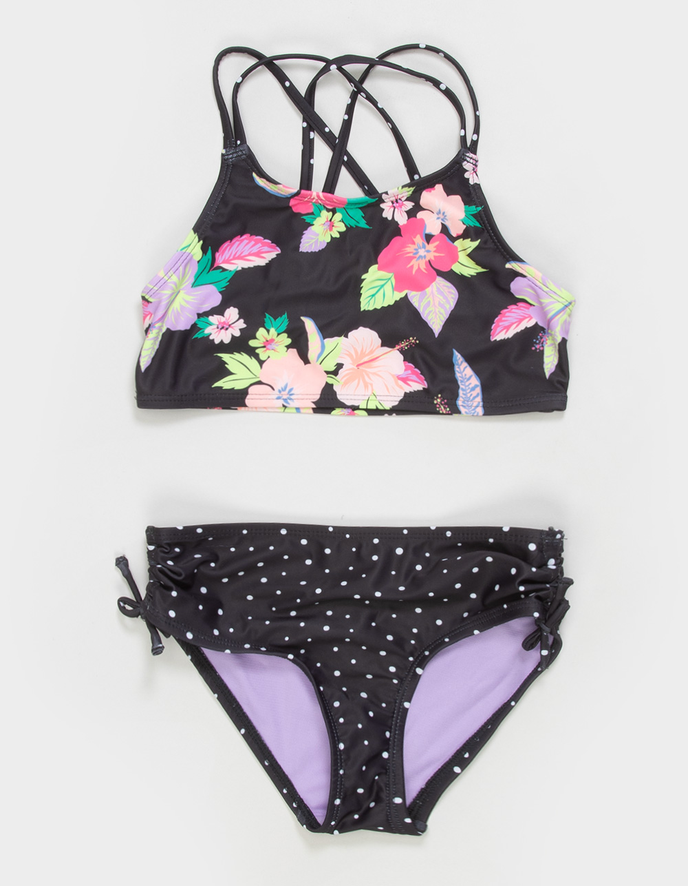ROXY Wanderlust Girls High Neck Bikini Set - BLACK COMBO