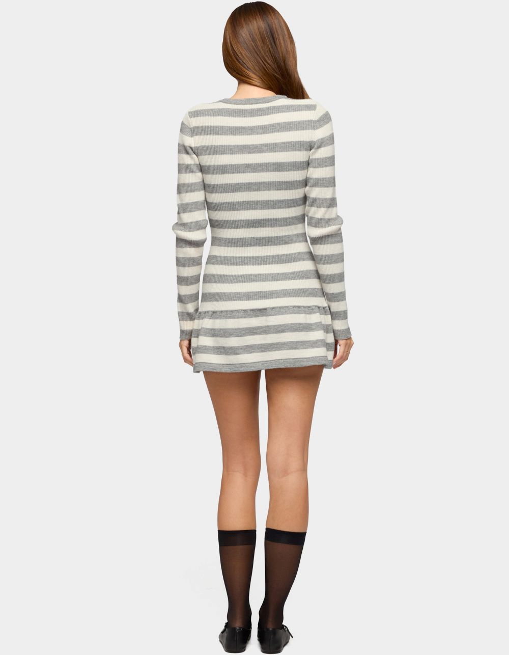 EDIKTED Caisyn Striped Ribbed Knit Mini Dress - GRAY