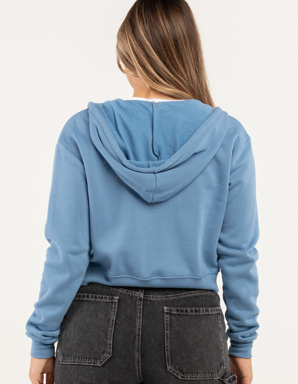 FULL TILT Essentials Womens Zip Crop Hoodie BLUE Tillys