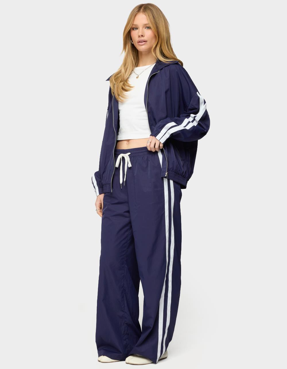 EDIKTED Kieran Stripey Nylon Track Jacket - NAVY