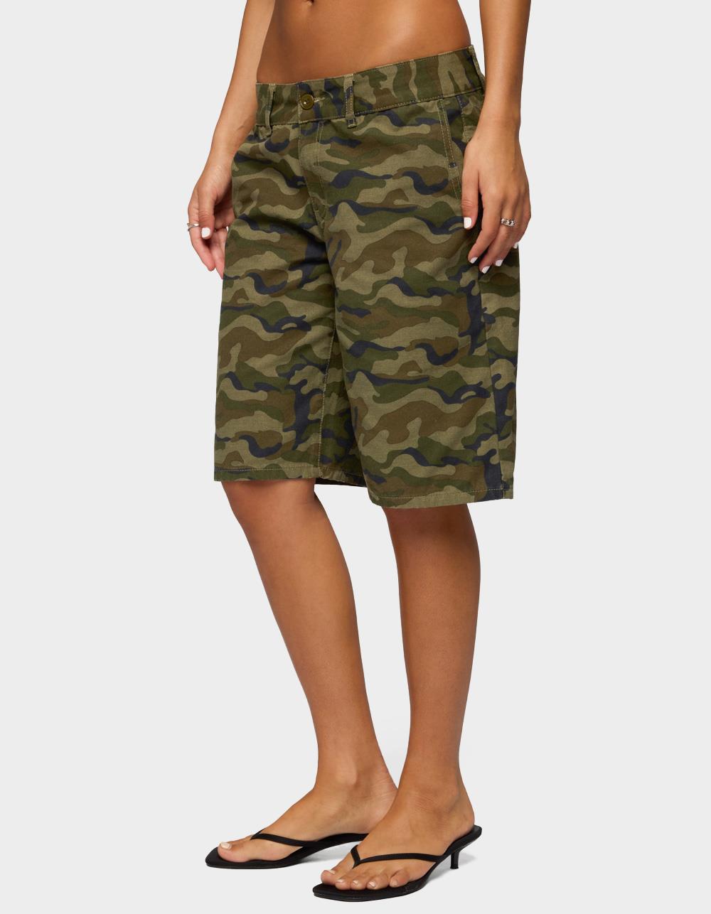 EDIKTED Camo Denim Low Rise Bermuda Shorts - DK GREEN